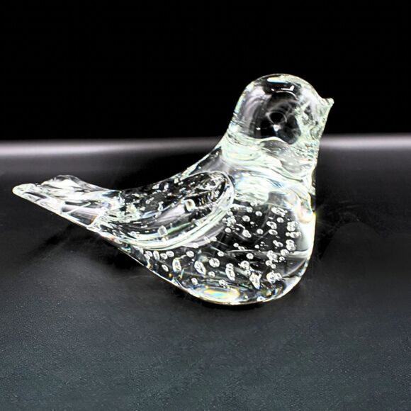 Vintage Art Glass Bird Figurine Clear Hand Blown Controlled Bubble Sculpture - Picture 1 of 7